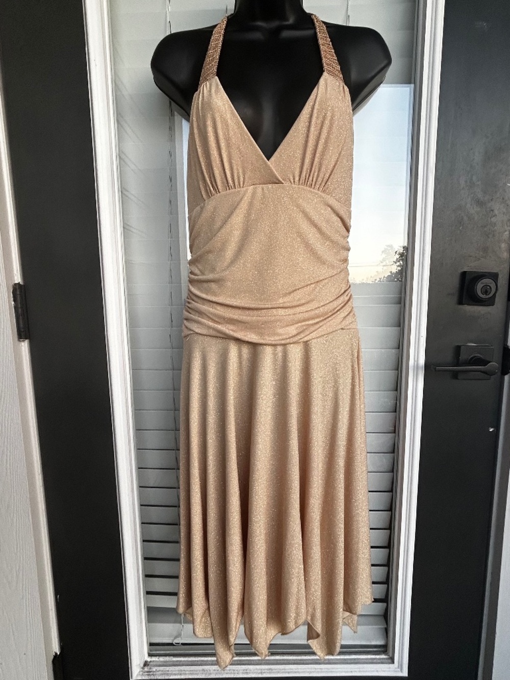 Vintage Y2K My Michelle Handkerchief Hem Halter Neck Fairy Shimmering Gold Sz. S